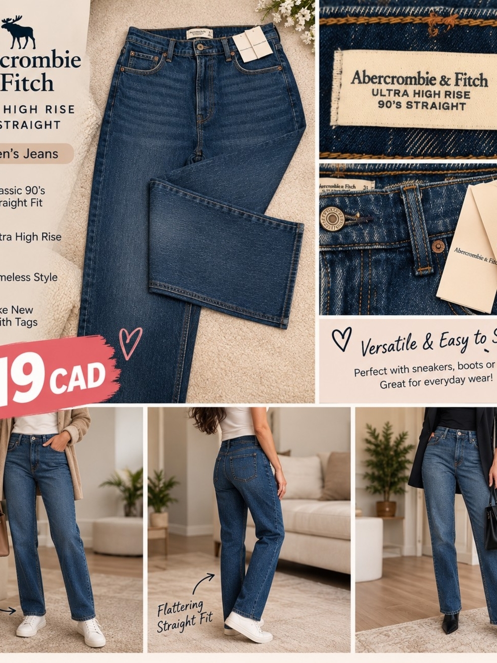 Abercrombie & Fitch Ultra High-Rise Straight Jeans — Dark Indigo Blue